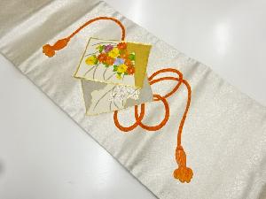 リサイクル　色紙に菊模様刺繍名古屋帯